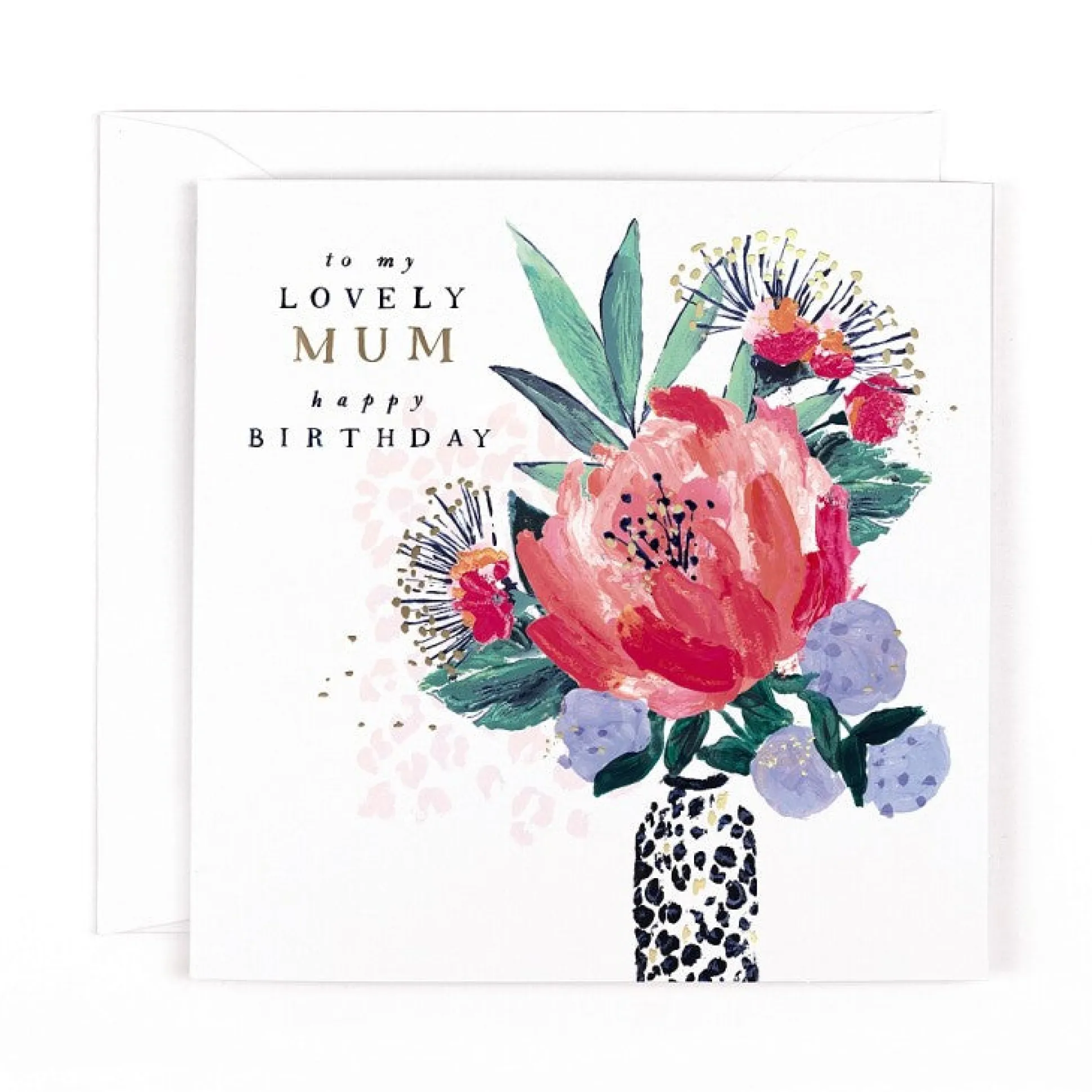 Beautiful Foiled Birthday Card For A Lovely Mum, Contemporary Floral Design - Frida Greeting Card by Hotchpotch London Size 6 x 6 inches