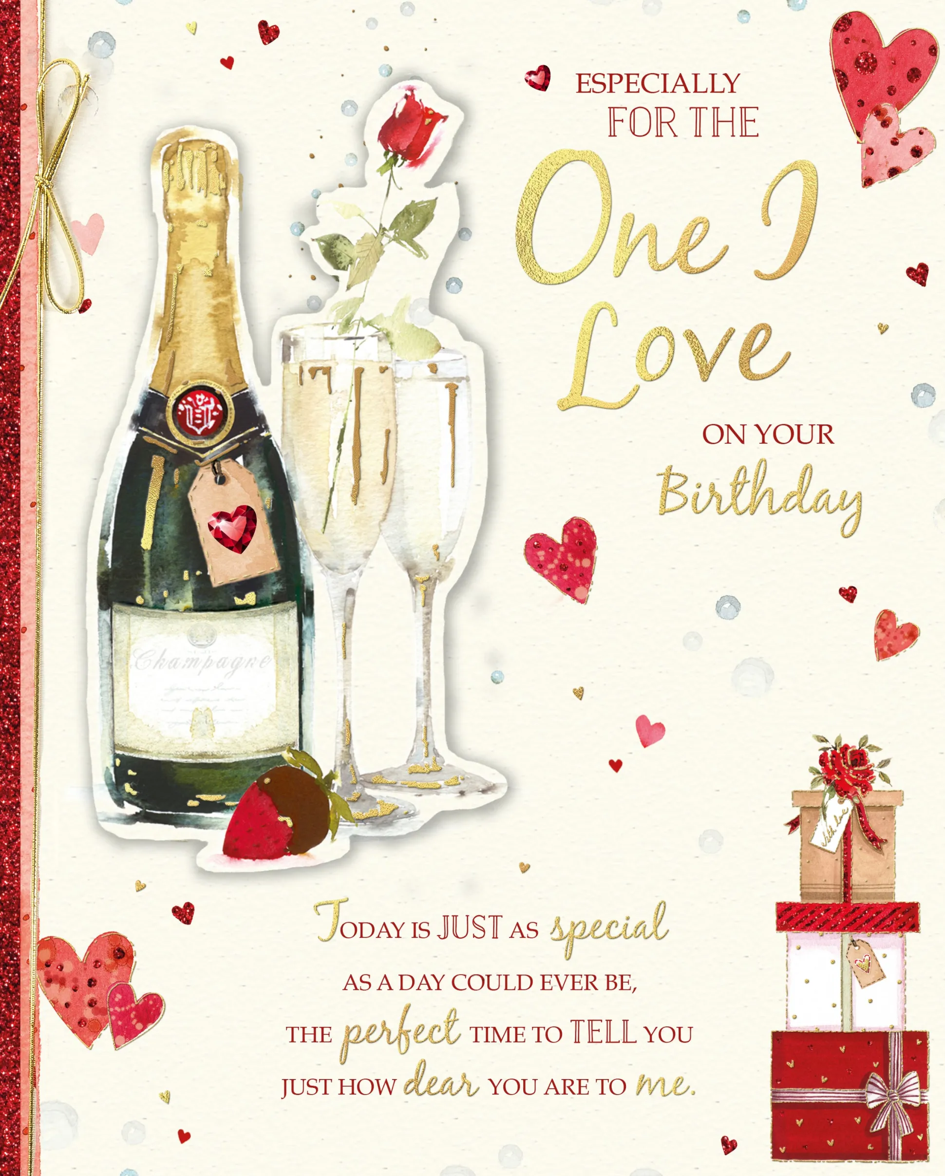 Birthday Card For The One I Love, Champagne And Roses Handmade Greeting Card By Wishing Well Studios - 8x10ins