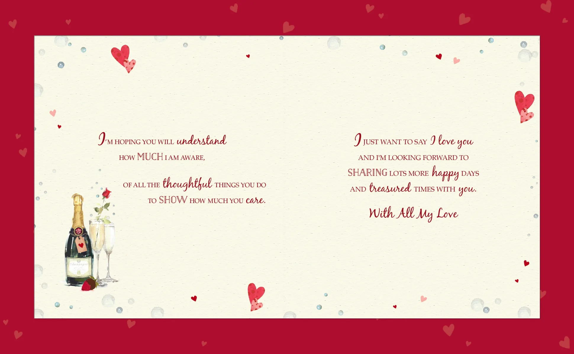 Birthday Card For The One I Love, Champagne And Roses Handmade Greeting Card By Wishing Well Studios - 8x10ins