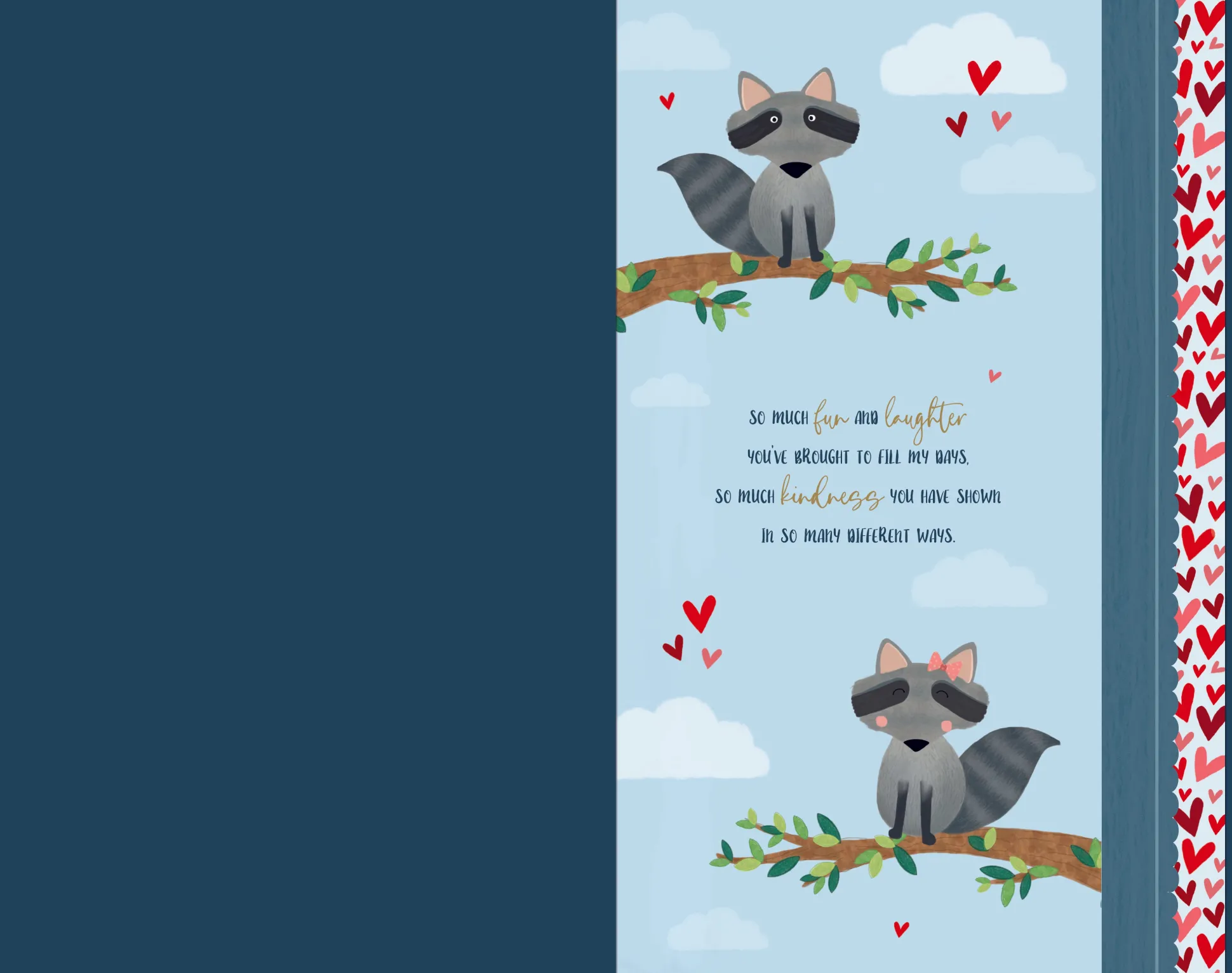 Birthday Card To The One I Love, Racoons On Swing Handmade Greeting Card By Wishing Well Studios - 7x11ins