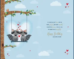 Birthday Card To The One I Love, Racoons On Swing Handmade Greeting Card By Wishing Well Studios - 7x11ins