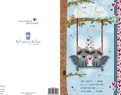 Birthday Card To The One I Love, Racoons On Swing Handmade Greeting Card By Wishing Well Studios - 7x11ins