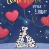 Birthday Card To The One I Love, Dalmatians And Balloons, Greeting Card By Wishing Well Studios - 6x9ins
