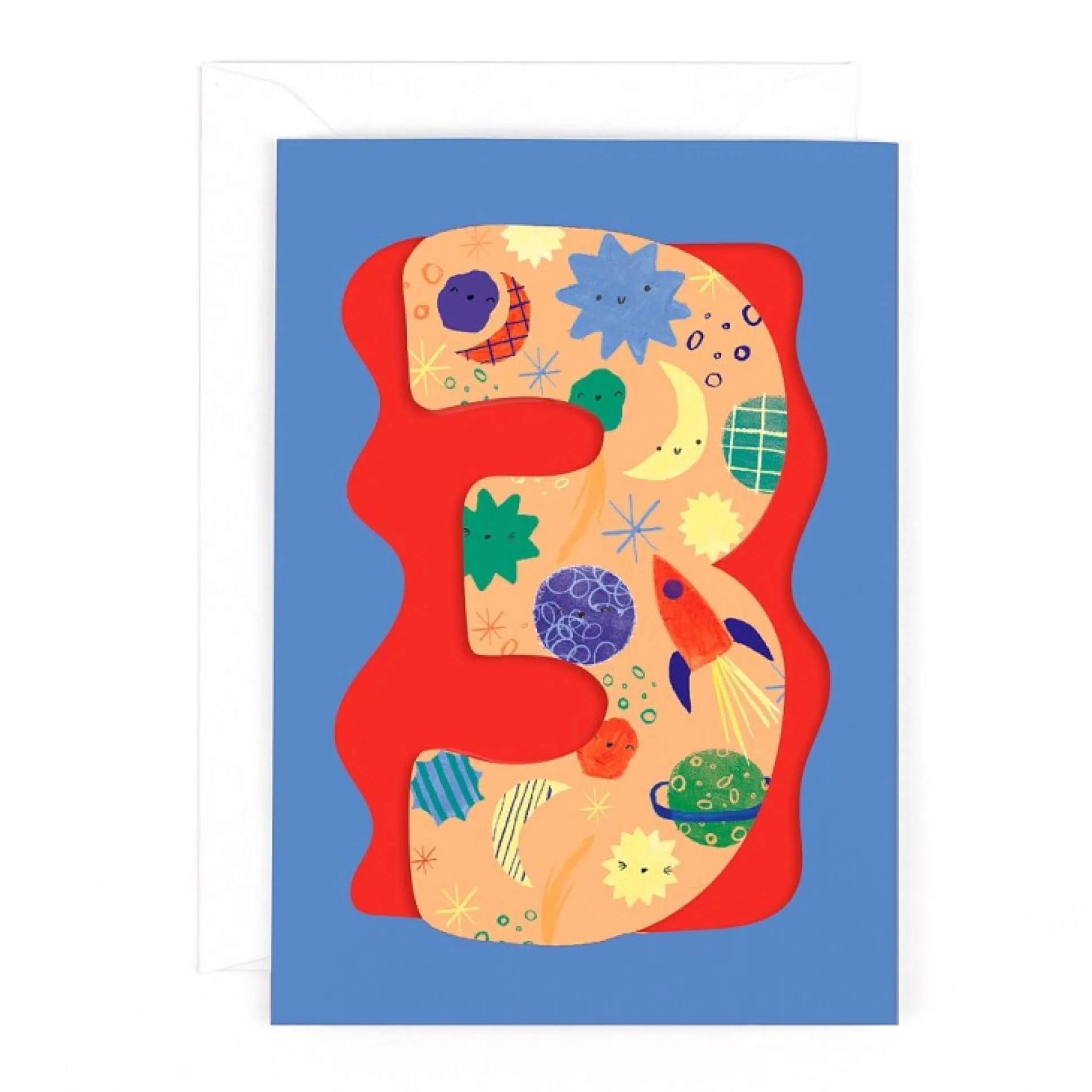 Fun Birthday Card For Boy's 3rd Birthday, Birthday Card With Die-cut Detail And Neon Colours - Doodle Greeting Card by Hotchpotch London Size 5 x 7 inches