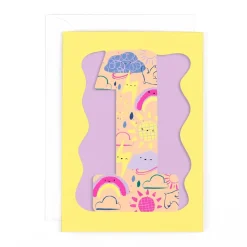 Fun Birthday Card For Girl's 1st Birthday, Birthday Card With Die-cut Detail And Neon Colours - Doodle Greeting Card by Hotchpotch London Size 5 x 7 inches