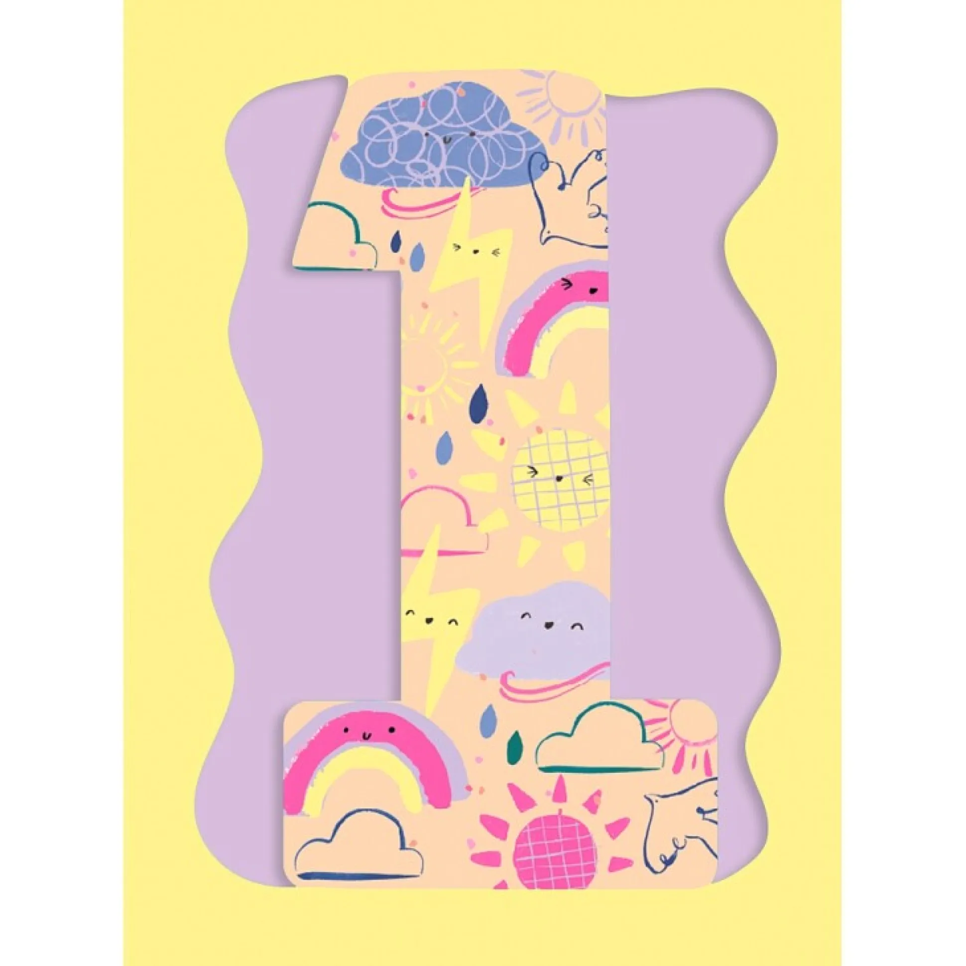 Fun Birthday Card For Girl's 1st Birthday, Birthday Card With Die-cut Detail And Neon Colours - Doodle Greeting Card by Hotchpotch London Size 5 x 7 inches