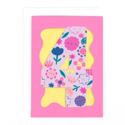 Fun Birthday Card For Girl's 4th Birthday, Birthday Card With Die-cut Detail And Neon Colours - Doodle Greeting Card by Hotchpotch London Size 5 x 7 inches