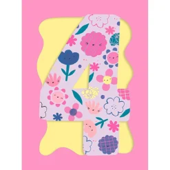 Fun Birthday Card For Girl's 4th Birthday, Birthday Card With Die-cut Detail And Neon Colours - Doodle Greeting Card by Hotchpotch London Size 5 x 7 inches