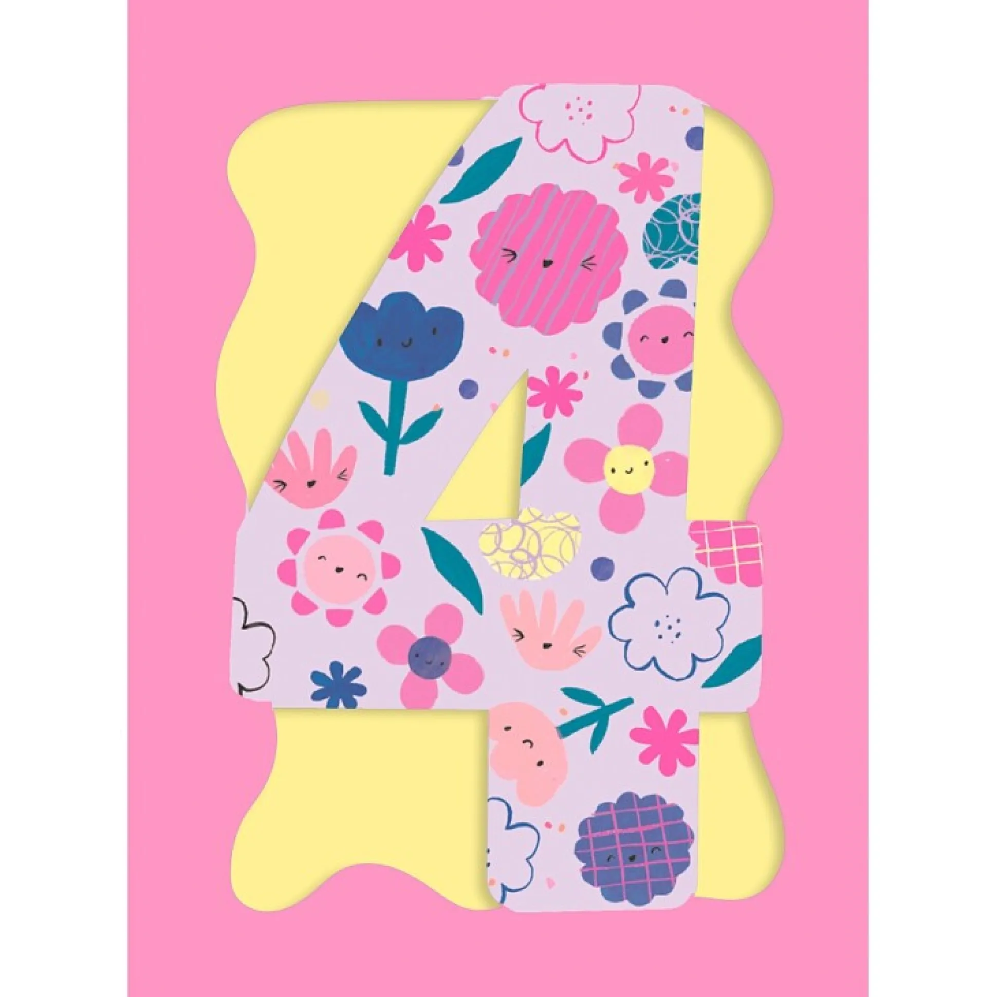 Fun Birthday Card For Girl's 4th Birthday, Birthday Card With Die-cut Detail And Neon Colours - Doodle Greeting Card by Hotchpotch London Size 5 x 7 inches