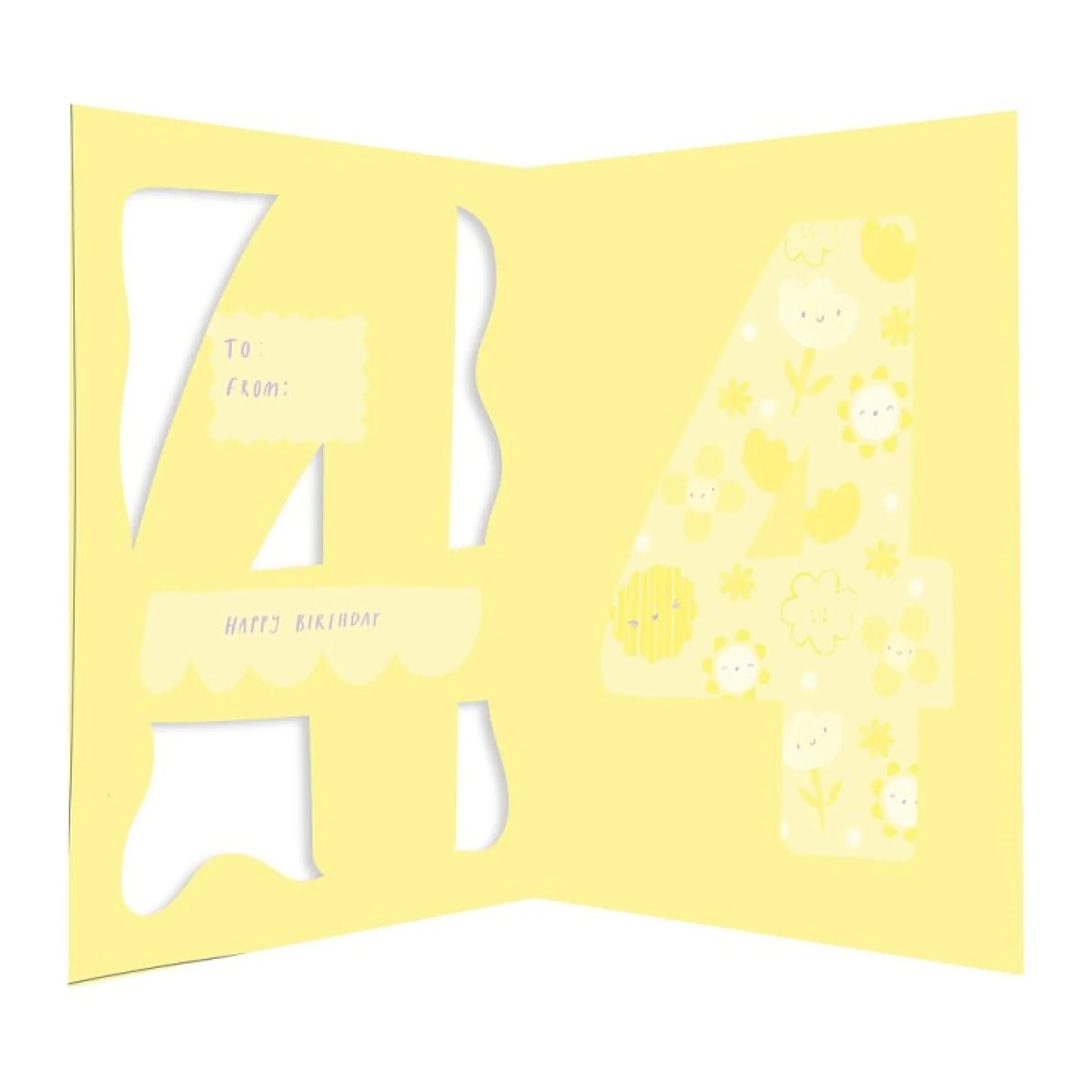 Fun Birthday Card For Girl's 4th Birthday, Birthday Card With Die-cut Detail And Neon Colours - Doodle Greeting Card by Hotchpotch London Size 5 x 7 inches