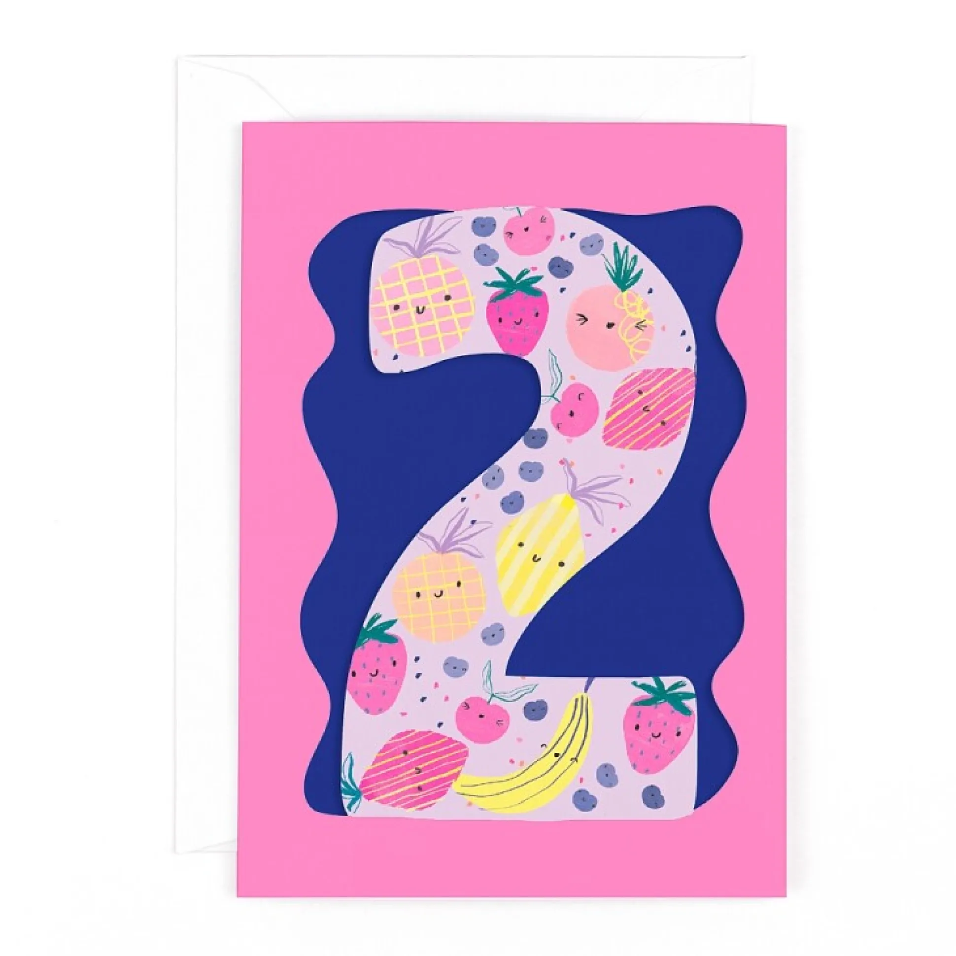 Fun Birthday Card For Girl's 2nd Birthday, Birthday Card With Die-cut Detail And Neon Colours - Doodle Greeting Card by Hotchpotch London Size 5 x 7 inches