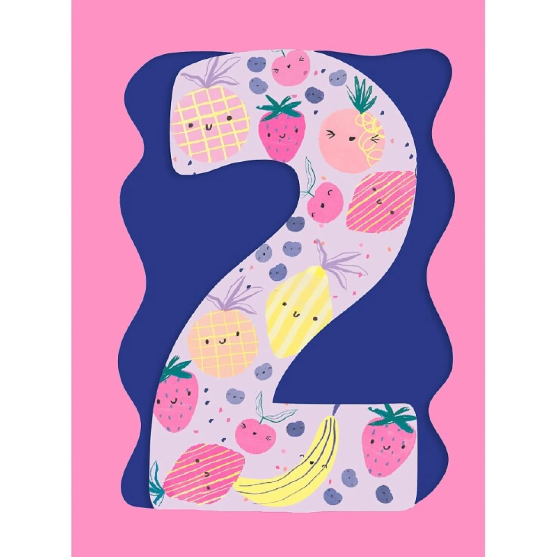 Fun Birthday Card For Girl's 2nd Birthday, Birthday Card With Die-cut Detail And Neon Colours - Doodle Greeting Card by Hotchpotch London Size 5 x 7 inches