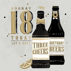 Fun Foiled Birthday Card For 18th Birthday, Birthday Cheers - Milestone Birthday Greeting Card by Hotchpotch London Size 6 x 6 inches