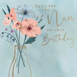 Luxury Birthday Card For Nan With Satin Gold Foil Lettering And Stunning Artwork - Madeleine Collection by Hotchpotch London Size 6 x 6 inches