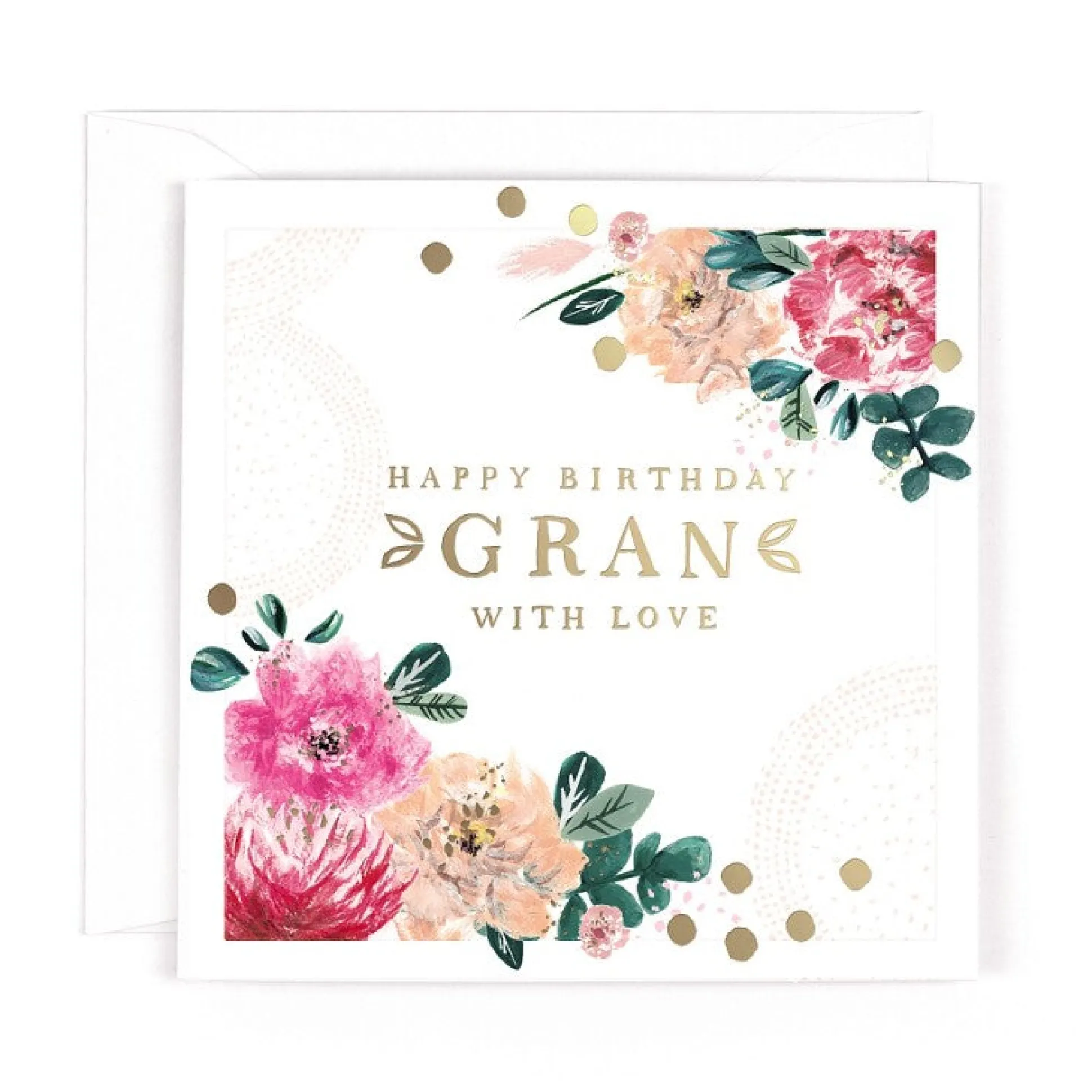 Luxury Birthday Card For Gran With Gold Foil Lettering And Stunning Floral Design - Oh! Dotty Collection by Hotchpotch London Size 6 x 6 inches