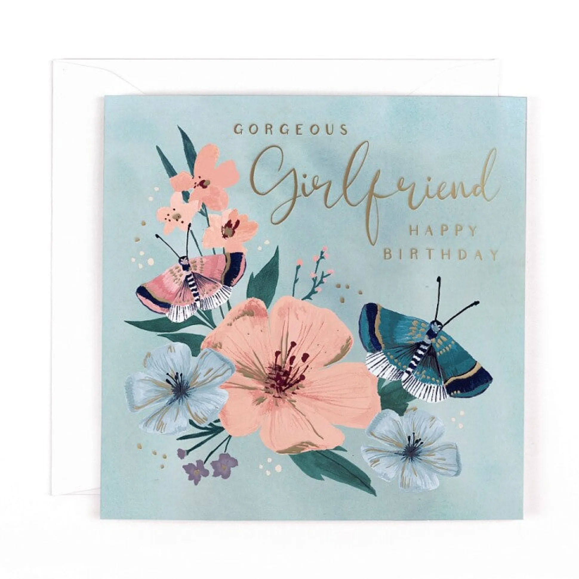 Luxury Birthday Card For Gorgeous Girlfriend With Satin Gold Foil Lettering And Stunning Artwork - Madeleine Collection by Hotchpotch London Size 6 x 6 inches