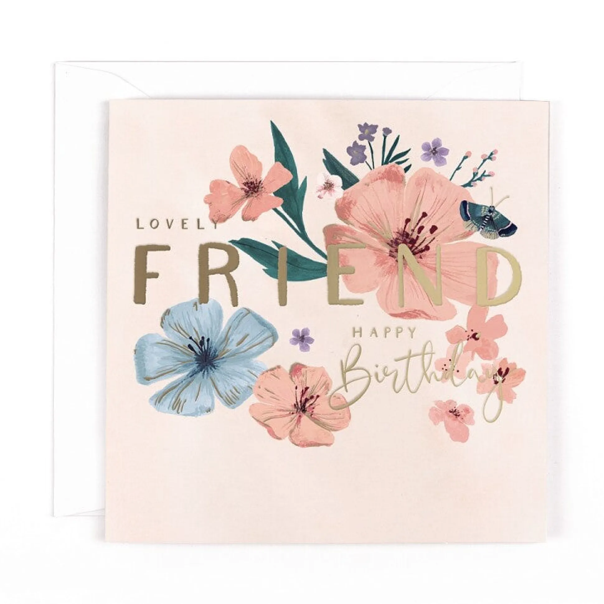 Luxury Birthday Card For A Lovely Friend With Satin Gold Foil Lettering And Stunning Artwork - Madeleine Collection by Hotchpotch London Size 6 x 6 inches
