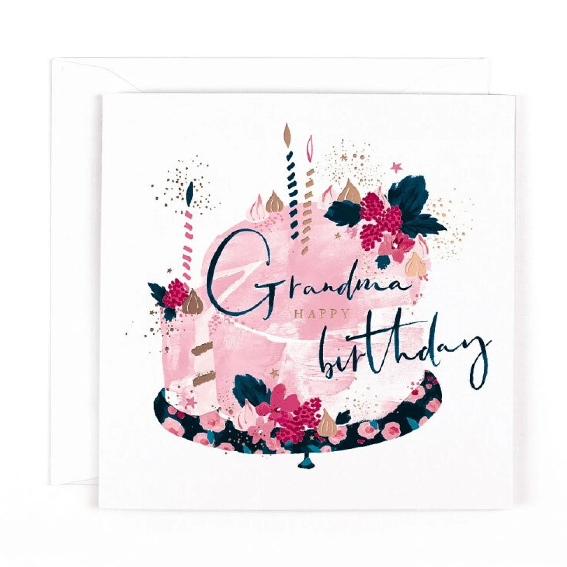 Luxury Birthday Card For Grandma With Rose Gold Foil And Vintage-Inspired Artwork - Raspberry Collection by Hotchpotch London Size 6 x 6 inches