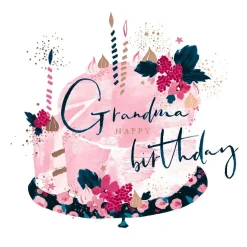 Luxury Birthday Card For Grandma With Rose Gold Foil And Vintage-Inspired Artwork - Raspberry Collection by Hotchpotch London Size 6 x 6 inches