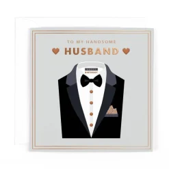 Luxury Foiled Birthday Card 'To My Handsome Husband' - Pocket Square Greeting Card by Hotchpotch London Size 6 x 6 inches