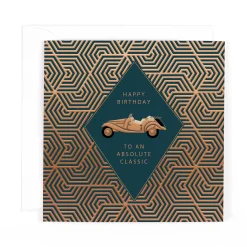 Luxury Foiled Classic Car Birthday Card - Pocket Square Greeting Card by Hotchpotch London