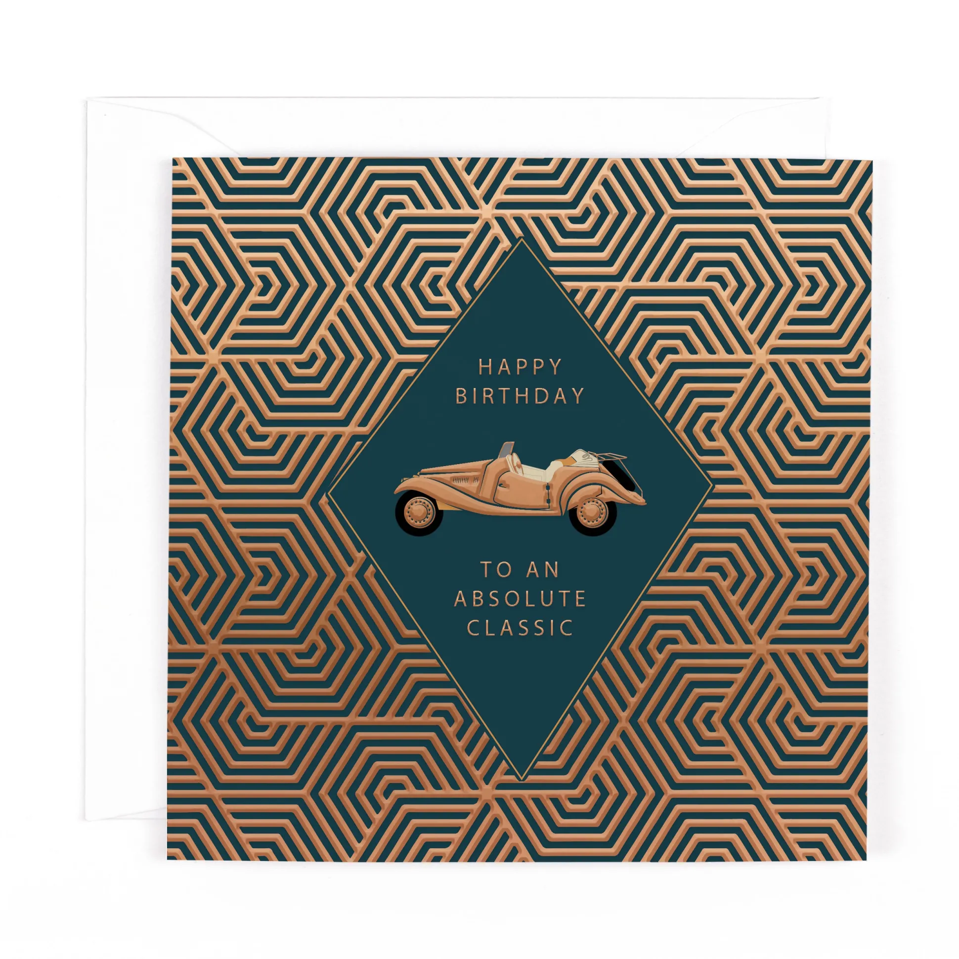 Luxury Foiled Classic Car Birthday Card - Pocket Square Greeting Card by Hotchpotch London