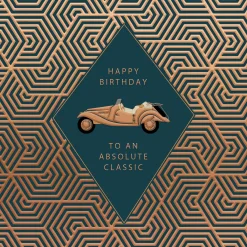 Luxury Foiled Classic Car Birthday Card - Pocket Square Greeting Card by Hotchpotch London