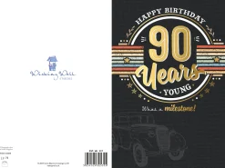 Luxury 90th Birthday Card For Him | Vintage Car Design By Wishing Well Studios 6 x 9"