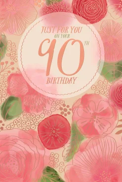 Luxury 90th Birthday Card For Her | Floral Design By Wishing Well Studios 6 x 9"