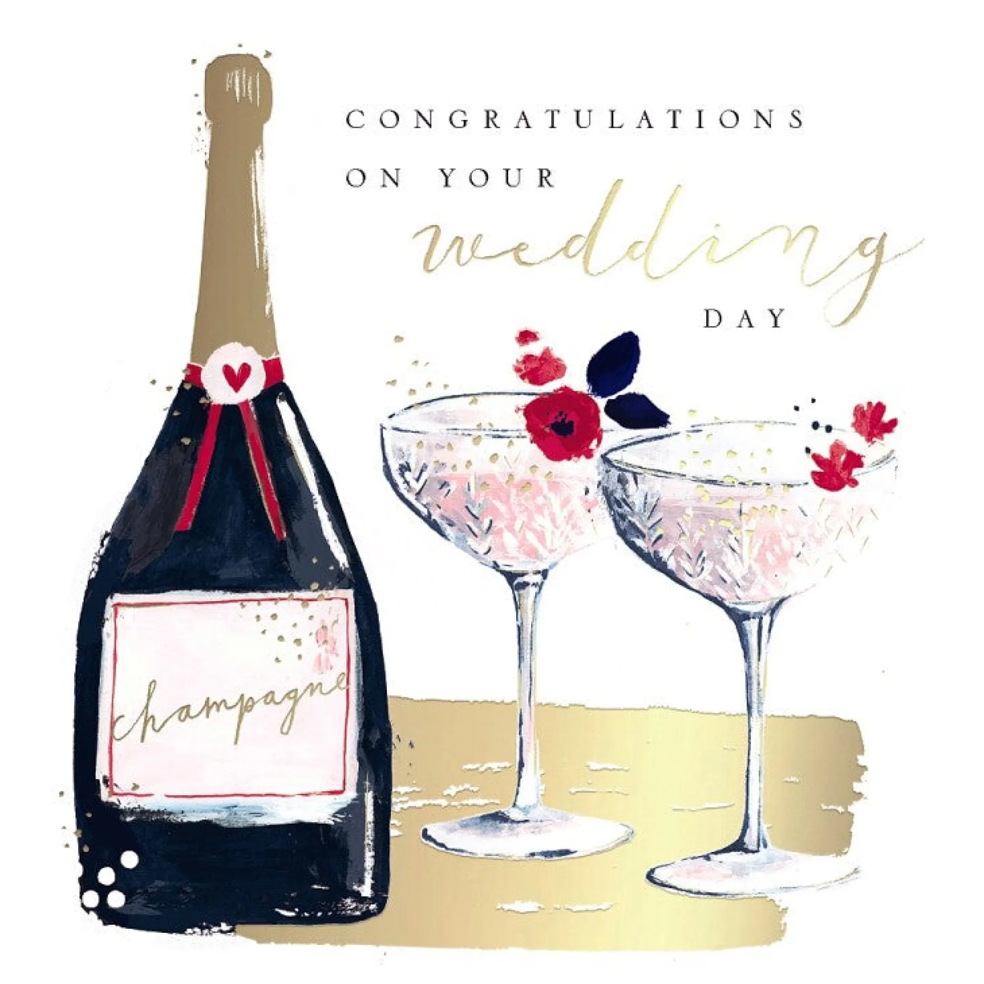 Luxury Wedding Congratulations Card With Gold Foil Finish And Foiled Envelope - Swan Lake Collection by Hotchpotch London Size 6 x 6 inches
