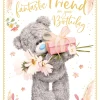 Me to You Fantastic Friend Tatty Teddy Bear Holding Flowers and Gift Birthday Greeting Card 6x9ins - Official Collection