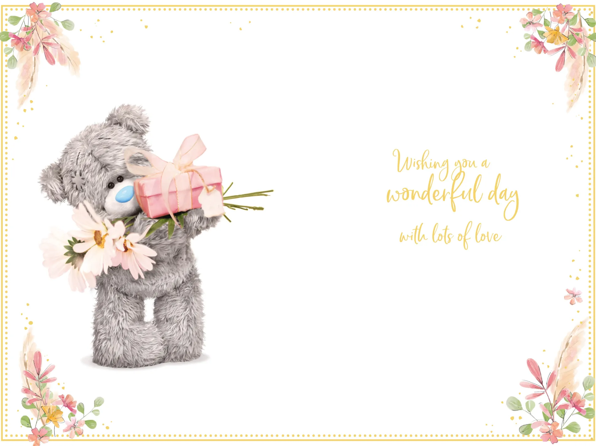 Me to You Fantastic Friend Tatty Teddy Bear Holding Flowers and Gift Birthday Greeting Card 6x9ins - Official Collection