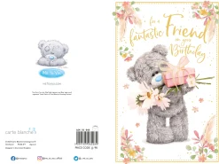 Me to You Fantastic Friend Tatty Teddy Bear Holding Flowers and Gift Birthday Greeting Card 6x9ins - Official Collection