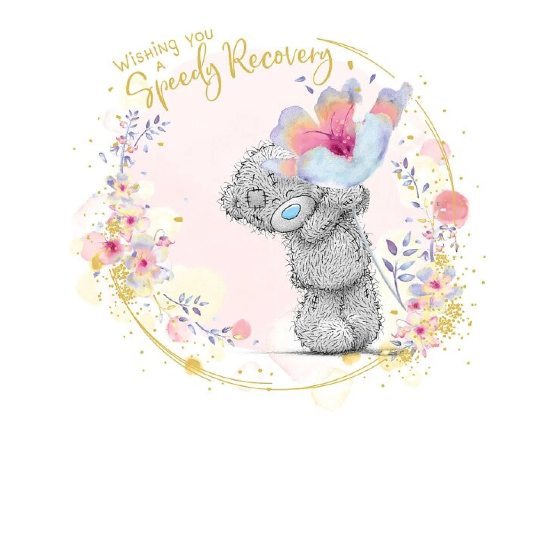 Me to You Get Well Card Tatty Teddy Holding Flower