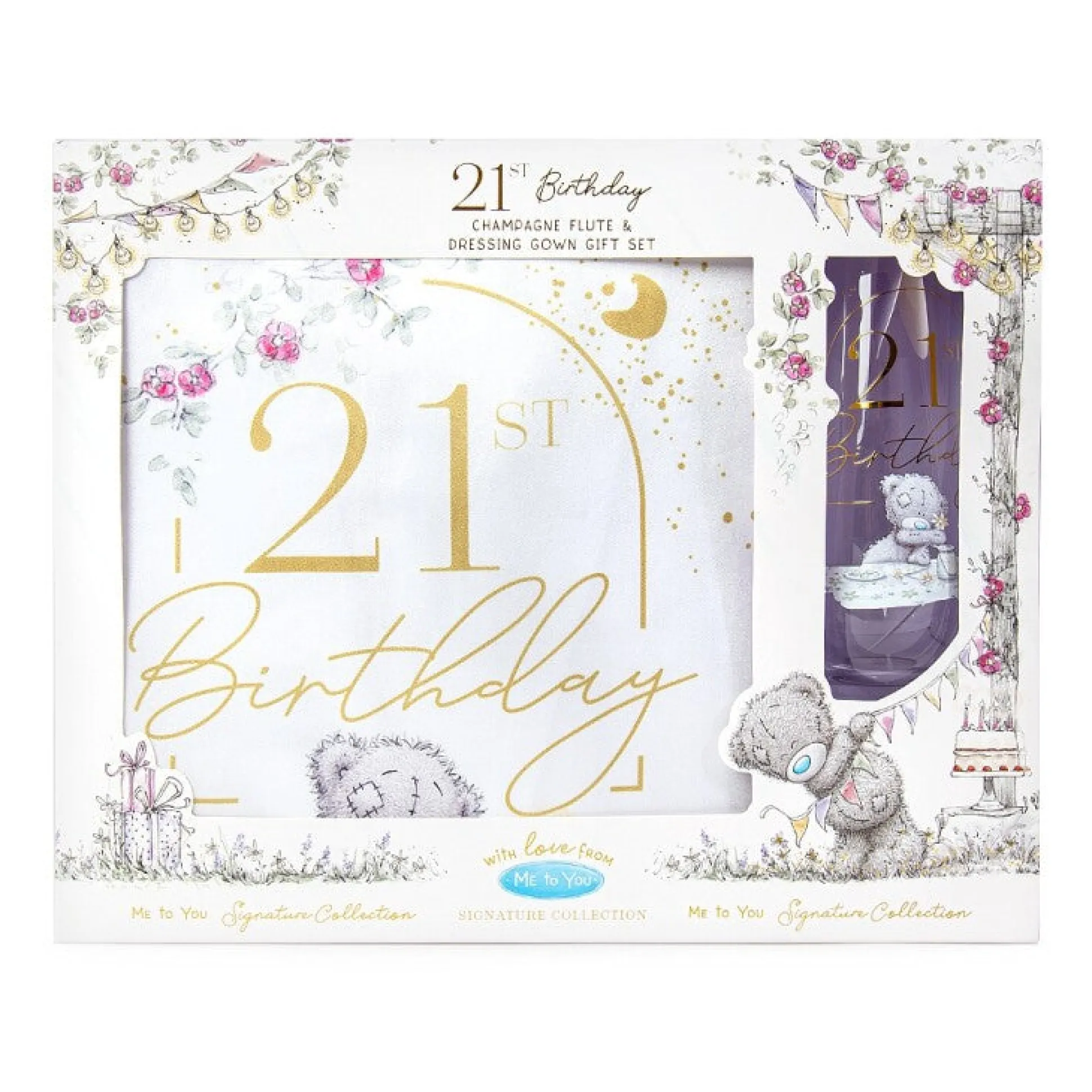 Me to You Tatty Teddy Champagne Flute and Dressing Gown 21st Birthday Gift Set - Official Signature Collection