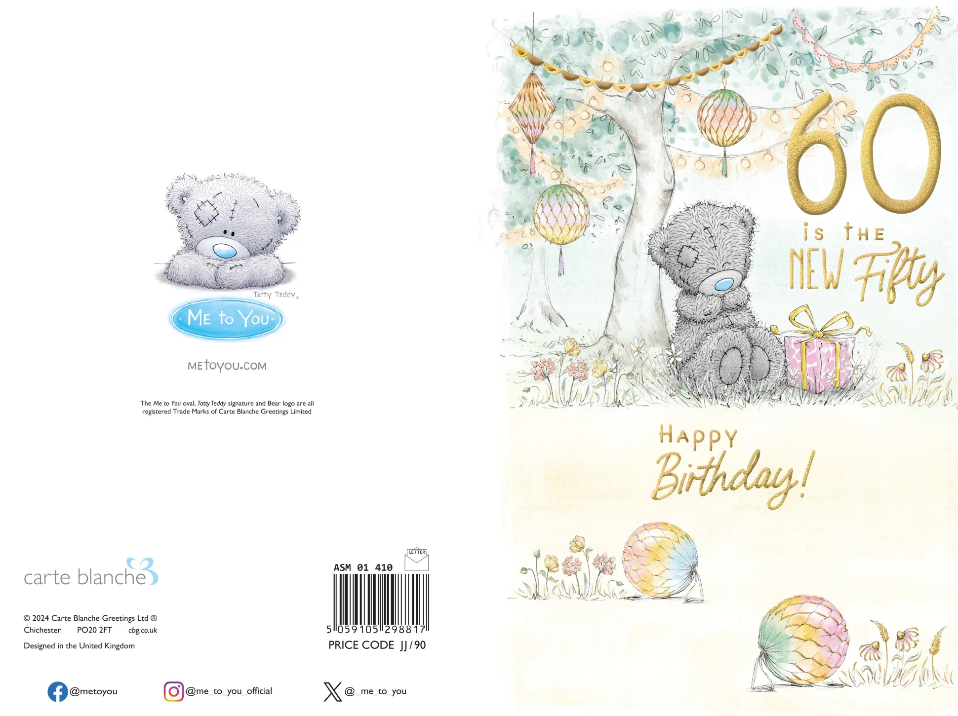Me to You Tatty Teddy Cute 60th Birthday Card, 60 Is The New Fifty - 6 x 9"