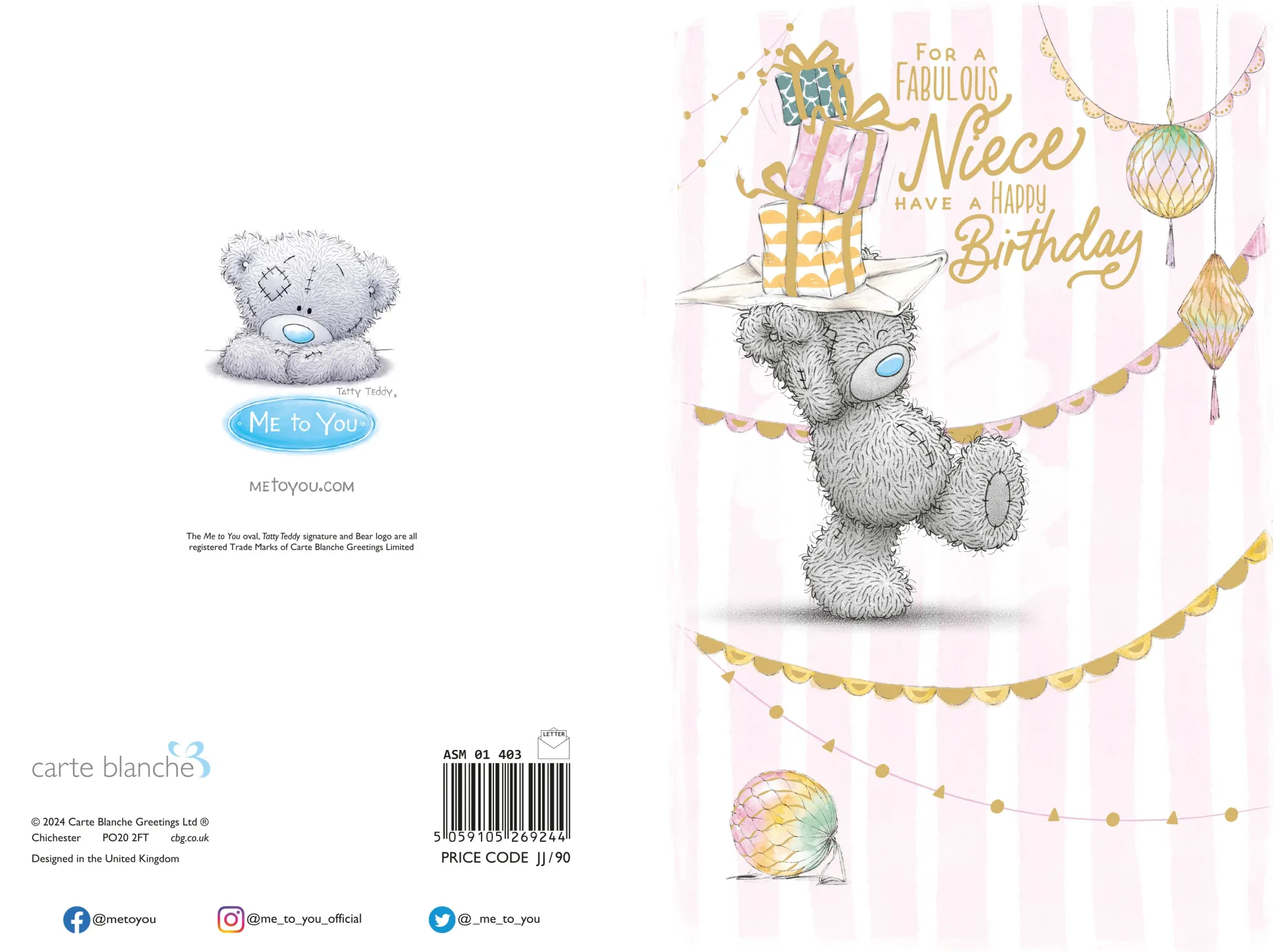 Me to You Tatty Teddy Cute Birthday Card For A Fabulous Niece, Bear Balancing Presents - Official Collection
