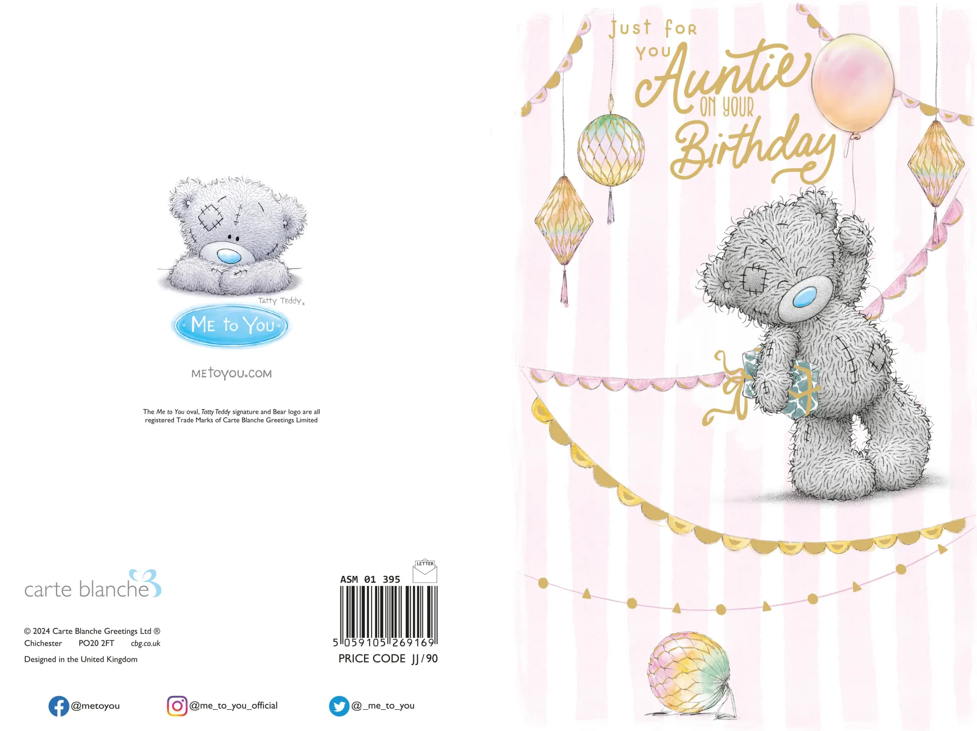 Me to You Tatty Teddy Cute Birthday Card For Auntie, Bear Holding Balloon -Official Collection