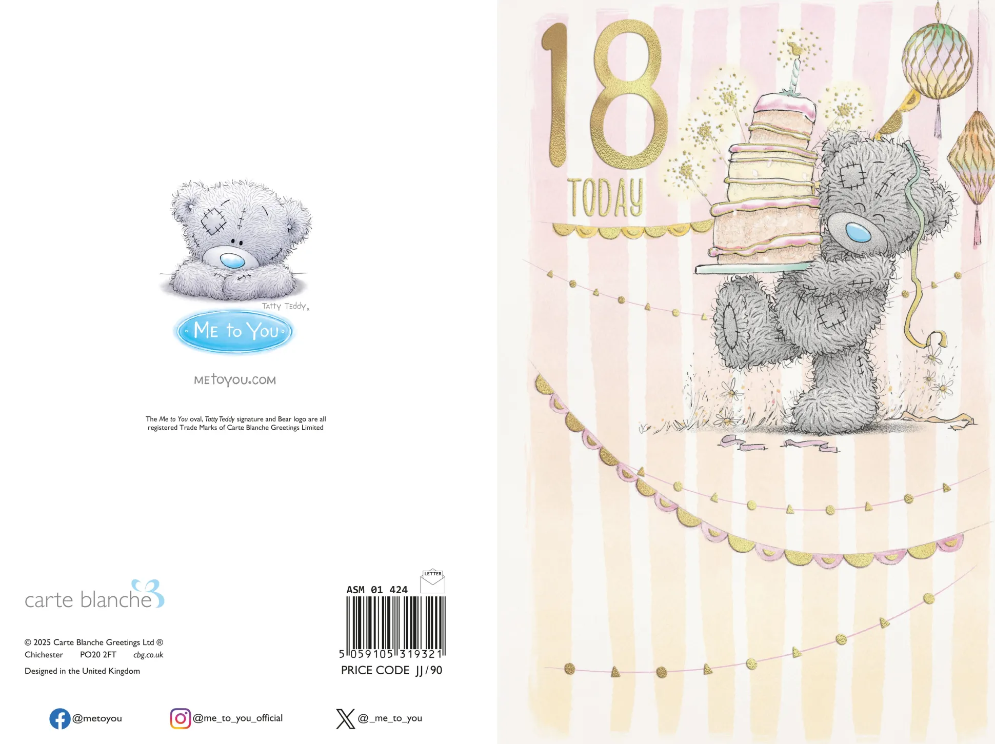 Me to You Tatty Teddy Cute 18th Birthday Card, Bear With Cake