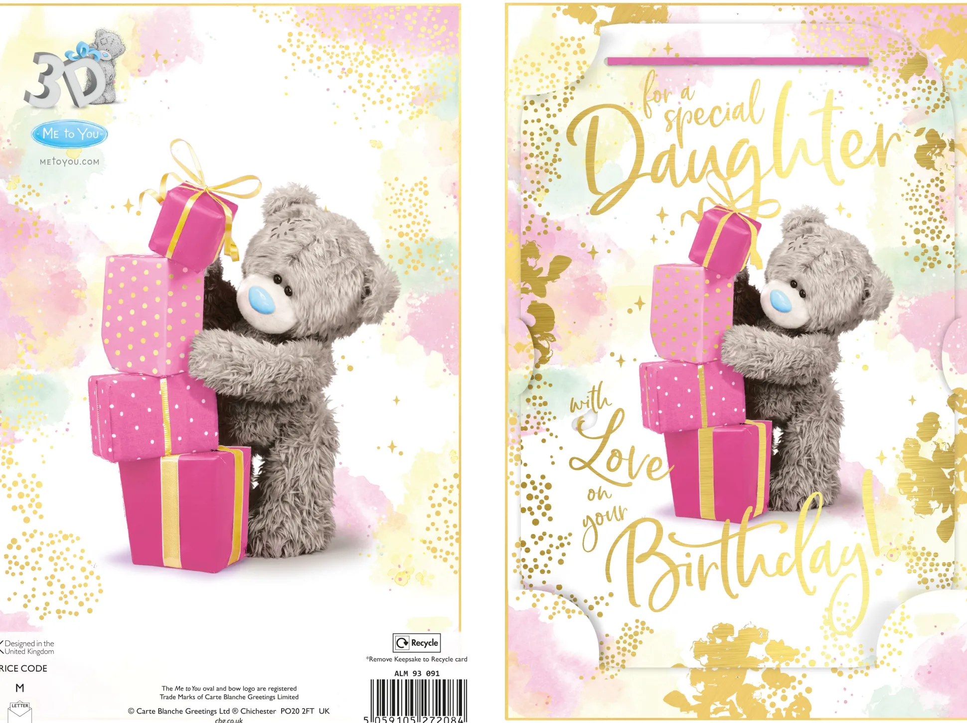 Me to You Tatty Teddy Cute 3D Photo Finish Keepsake Birthday Card For A Special Daughter - Official Collection