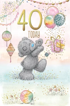 Me to You Tatty Teddy Cute 40th Birthday Card Bear Chasing Balloons - 6 x 9"