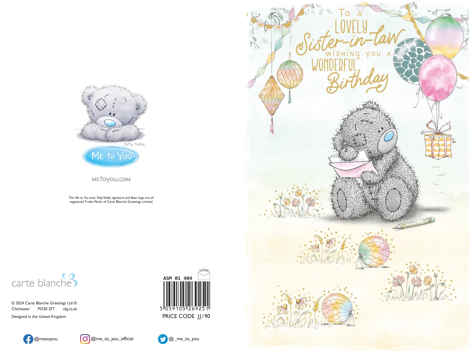 Me to You Tatty Teddy Cute Birthday Card For A Lovely Sister-In-Law - Official Collection