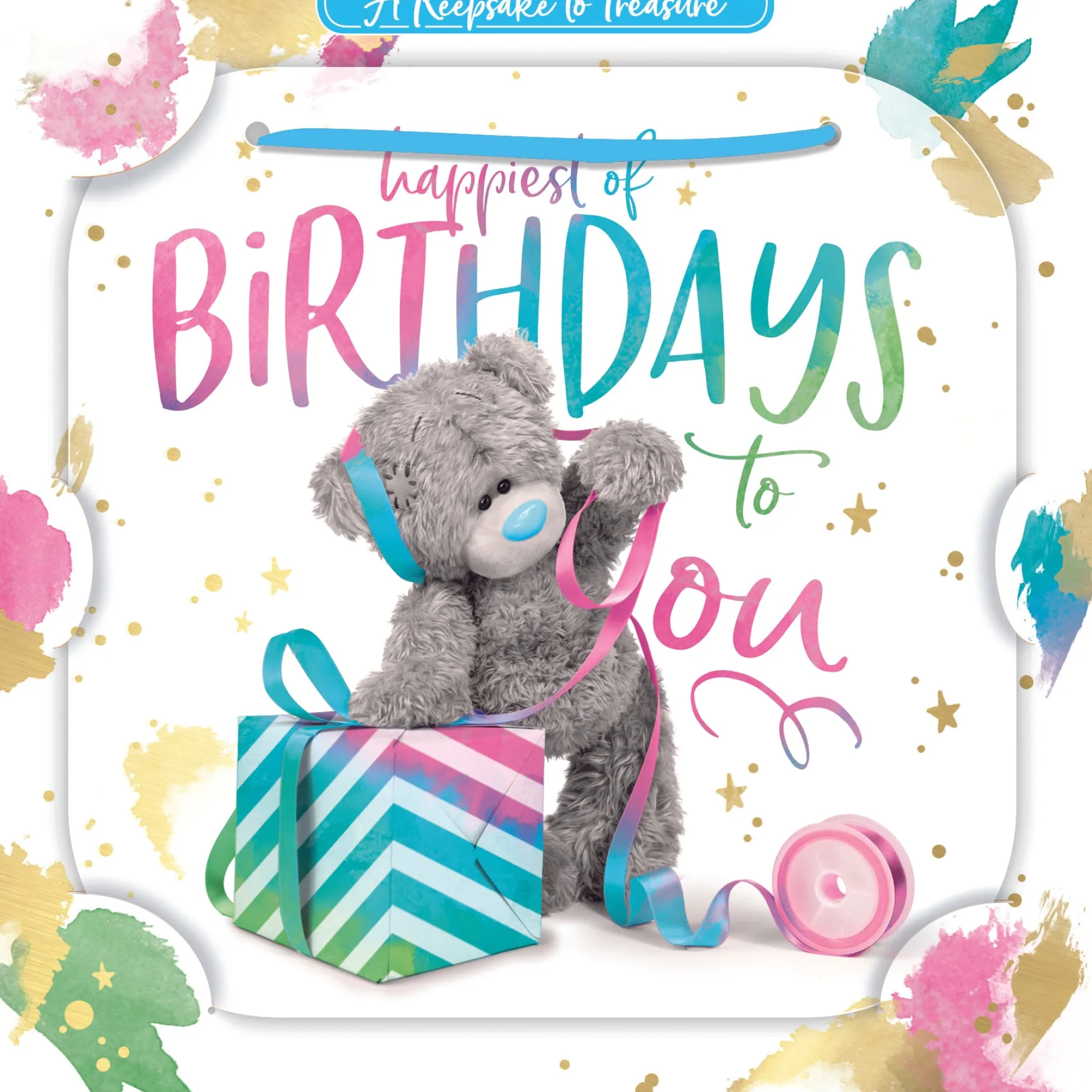 Me to You Tatty Teddy 3D Luxury Keepsake Birthday Card, Happiest Of Birthdays 6 x 6" - Official Collection