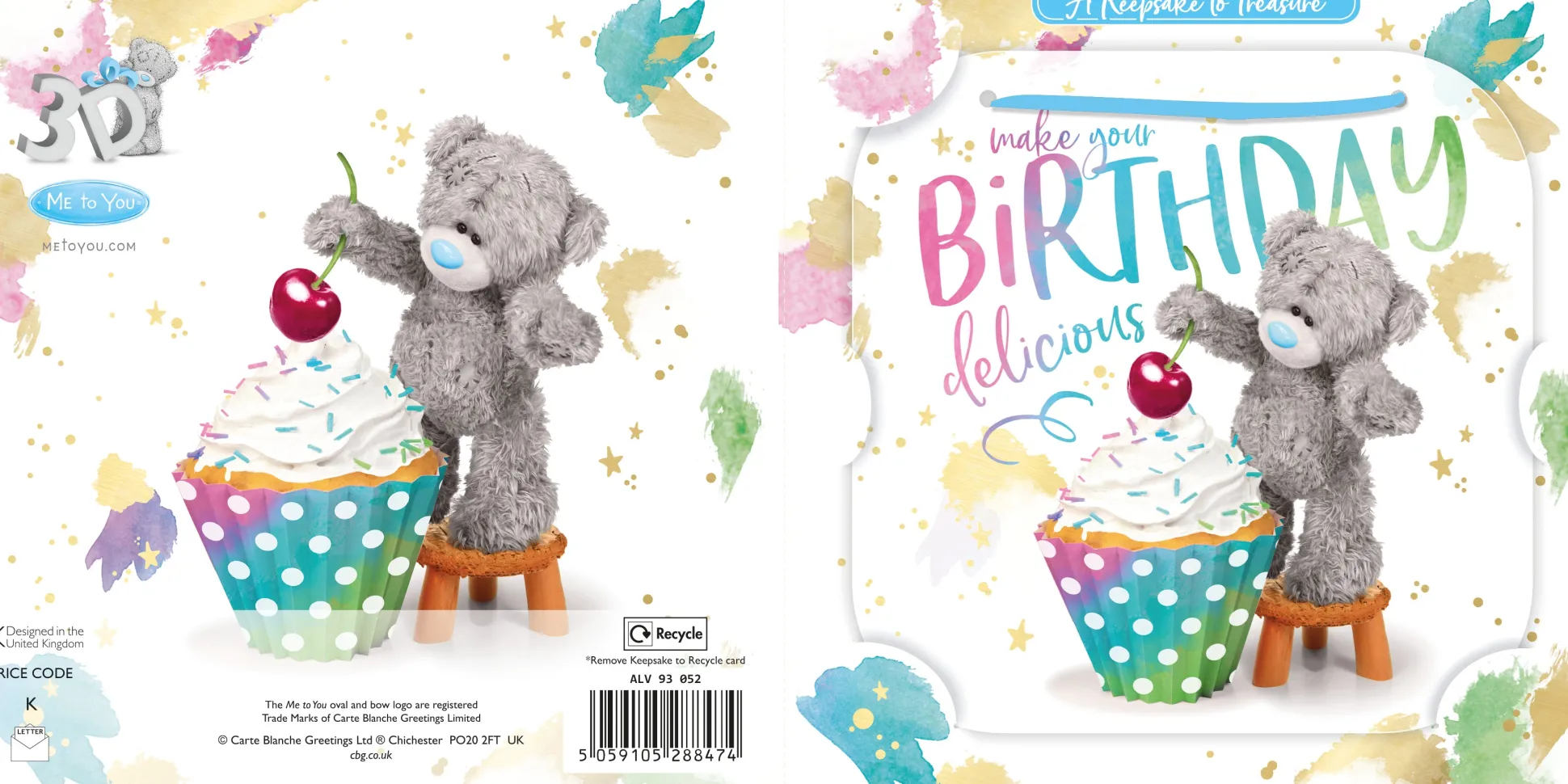 Me to You Tatty Teddy 3D Luxury Cherry And Cupcake Keepsake Birthday Card 6 x 6" -