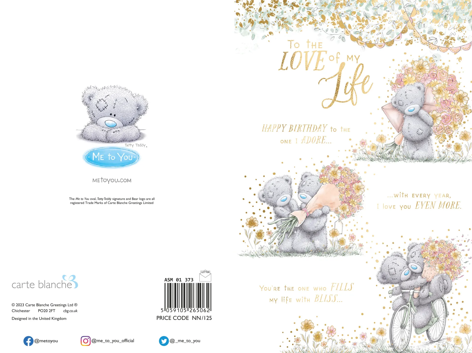 Me to You Tatty Teddy Happy Birthday To The Love Of My Life Greeting Card 6x9ins
