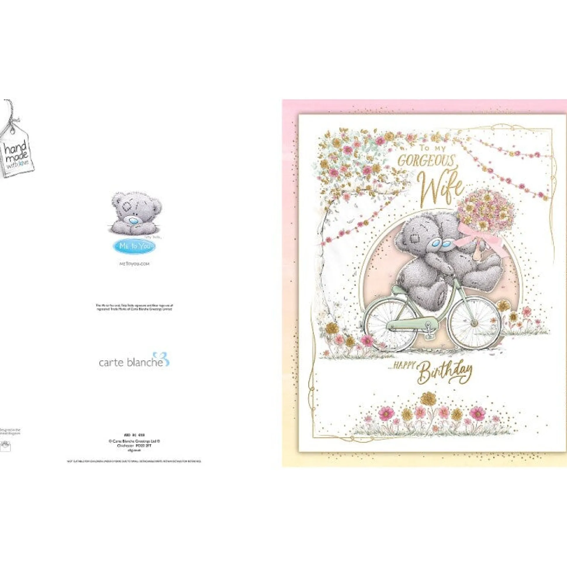 Me to You Tatty Teddy Luxury Boxed Handmade Birthday Card 'To My Gorgeous Wife' 8 x 10"