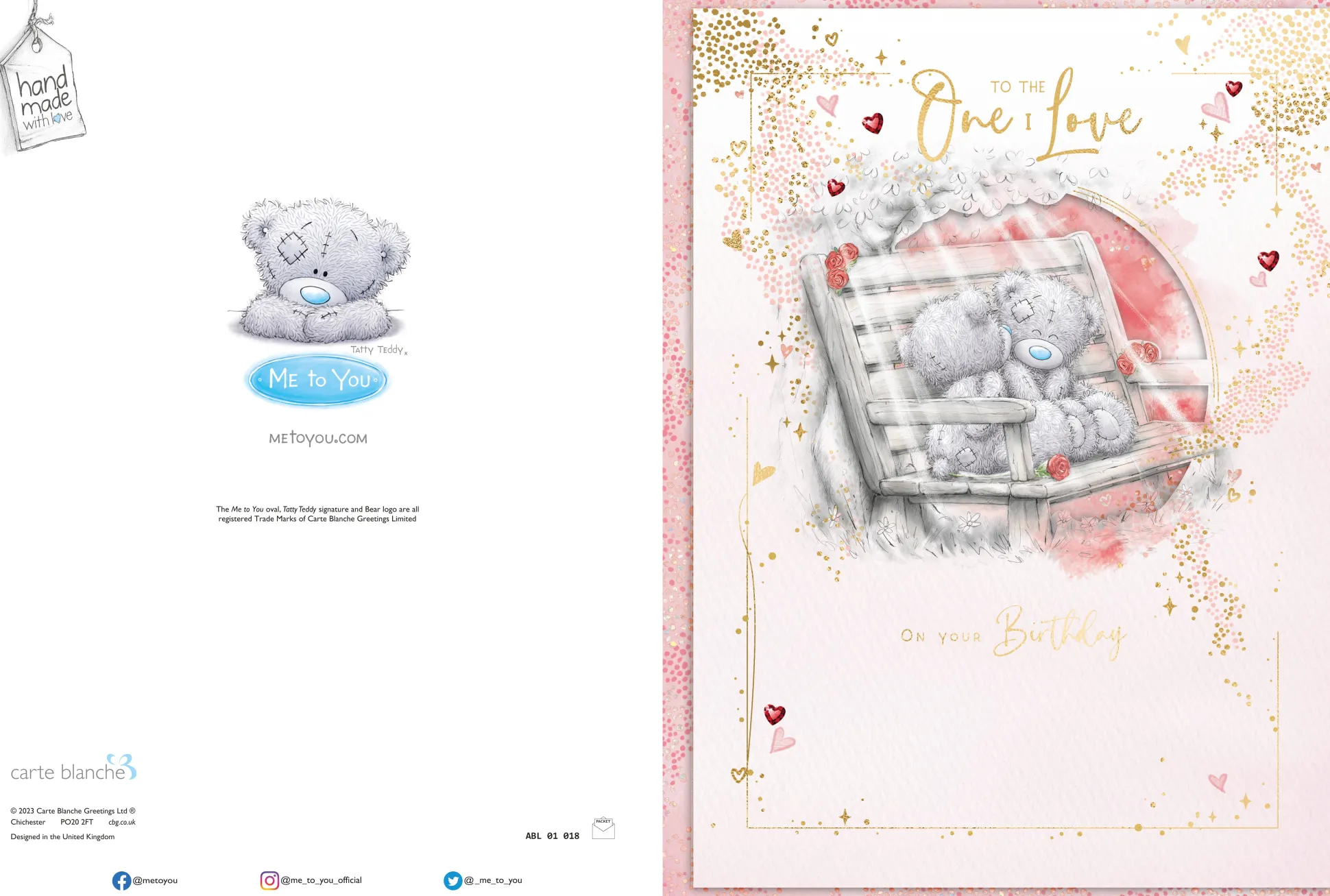 Me to You Tatty Teddy Luxury Boxed Birthday Greeting Card To The One I Love Bears On A Bench 12x9ins -