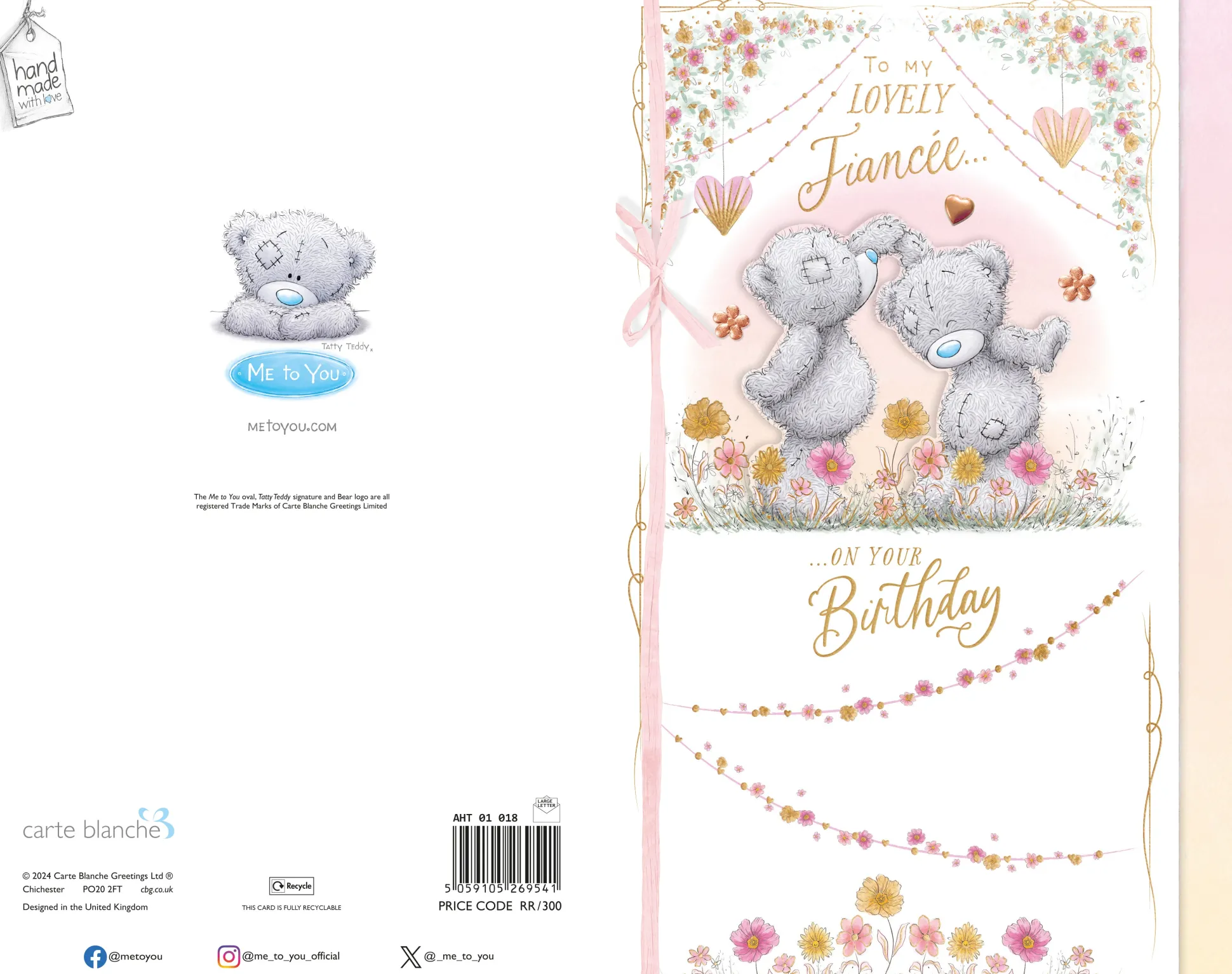 Me to You Tatty Teddy Luxury Handmade Birthday Card For Beautiful Fiancée 18 x 28 cms