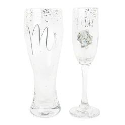 Me to You Tatty Teddy Mr & Mrs Beer Glass and Champagne Flute Gift Set