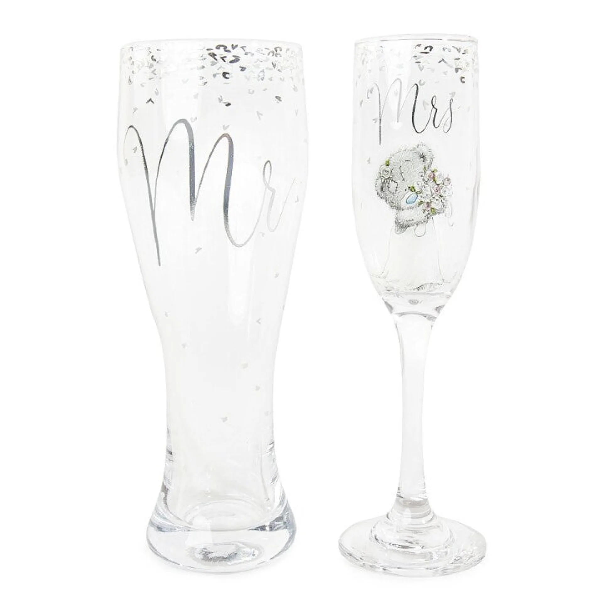 Me to You Tatty Teddy Mr & Mrs Beer Glass and Champagne Flute Gift Set